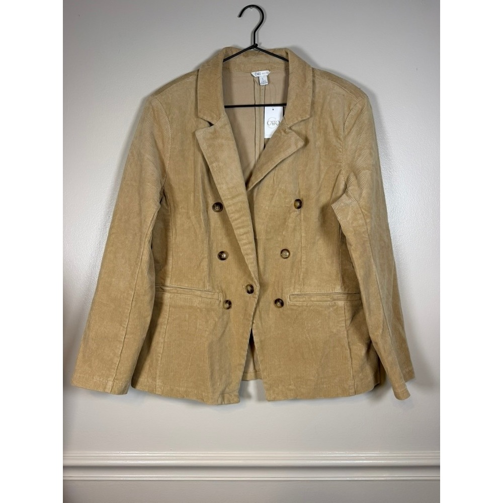Cato Corduroy Blazer Women L Tan NWT Double Breasted Stretch Cotton Jacket